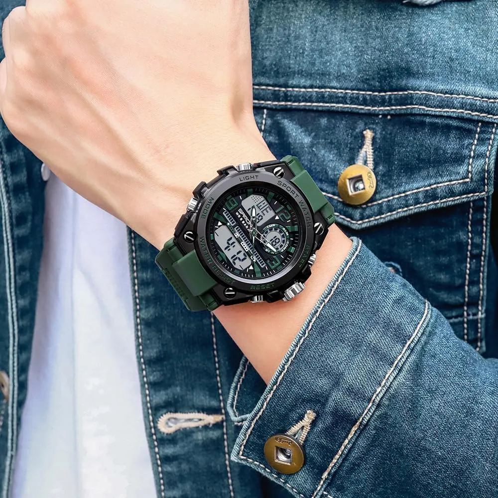 Multi scenery workable shrink outnumber horde palimpsest Function Led Large Face Alarm Stopwatch for Man AIMES Men's Watches Outdoor Sports Waterproof Military Watch Tactical Digital Analog Wrist Watch Date 