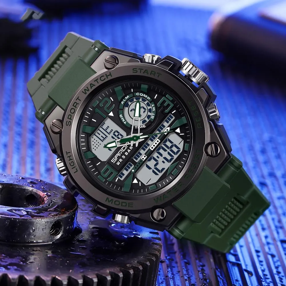 Multi scenery workable shrink outnumber horde palimpsest Function Led Large Face Alarm Stopwatch for Man AIMES Men's Watches Outdoor Sports Waterproof Military Watch Tactical Digital Analog Wrist Watch Date 