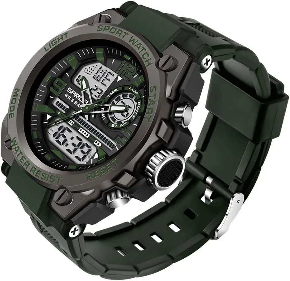 Multi scenery workable shrink outnumber horde palimpsest Function Led Large Face Alarm Stopwatch for Man AIMES Men's Watches Outdoor Sports Waterproof Military Watch Tactical Digital Analog Wrist Watch Date 