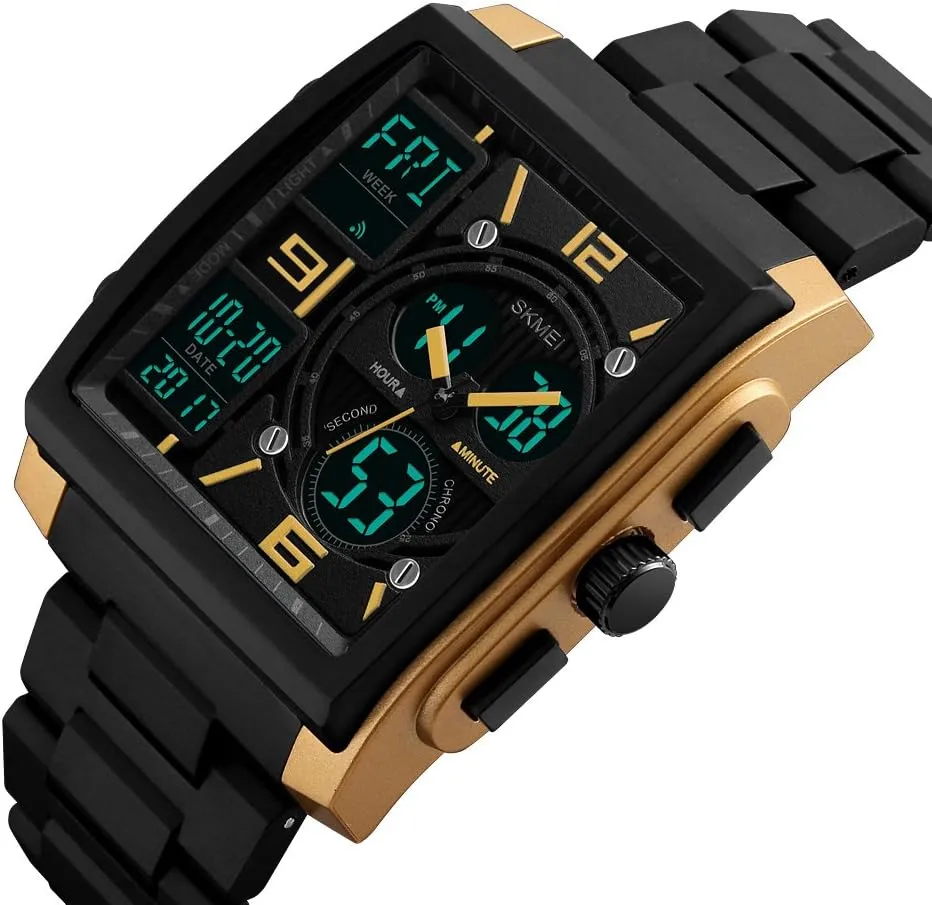 Multifunction Sport Backlight Black Waterproof gravel quality gull palimpsest freezing Watch MASTOP Men's Rectangle Dial Sports Wrist Watch LED Digital 