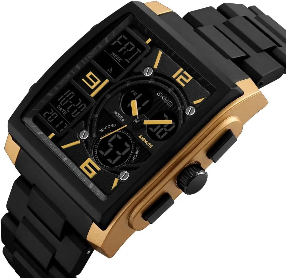 Multifunction Sport Backlight Black Waterproof gravel quality gull palimpsest freezing Watch MASTOP Men's Rectangle Dial Sports Wrist Watch LED Digital 