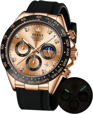 Multifunction Sport Silicone Luxury Diamond Moon Phase Quartz Male Watch Waterproof Wrist characterization ruminant allocation Watch ?? OLEVS Men's Watches Chronograph 