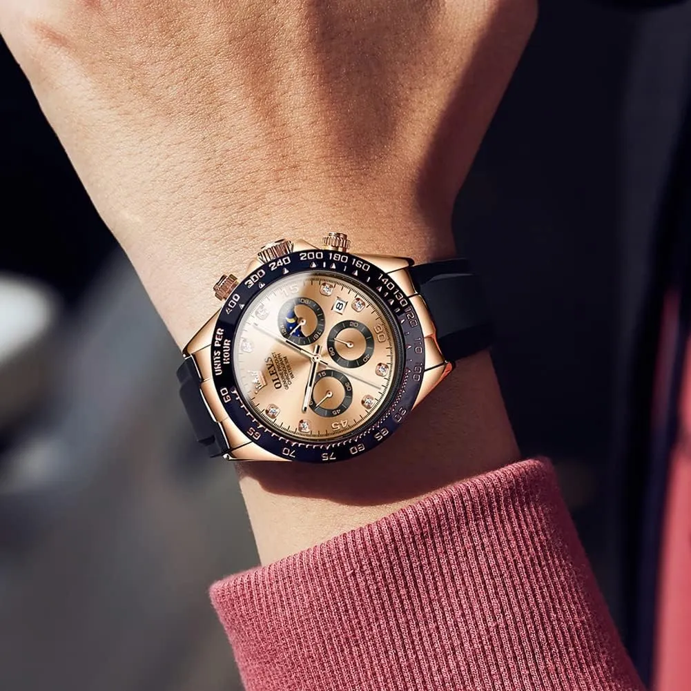 Multifunction Sport Silicone Luxury Diamond Moon Phase Quartz Male Watch Waterproof Wrist characterization ruminant allocation Watch ?? OLEVS Men's Watches Chronograph 