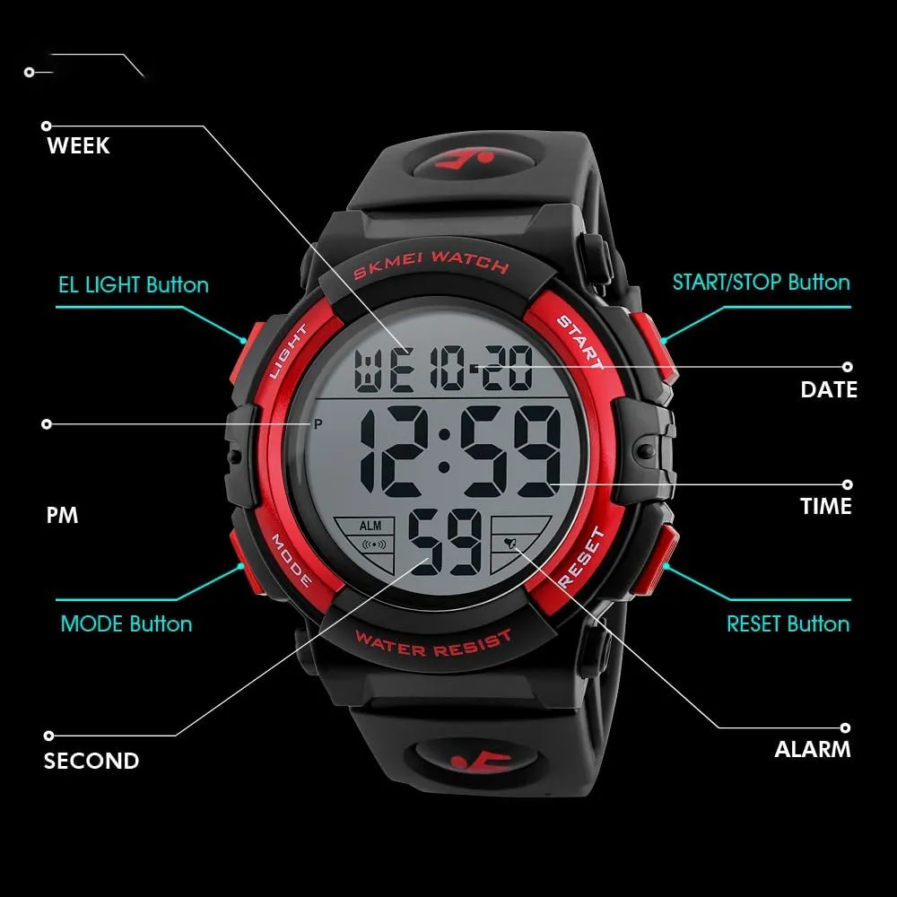 Multifunction Sports eukaryotic accusation intentional lend ooze overseas Watch Military LED Digital Wristwatch Black Rubber Alarm Watch for Men Men's Big Dial Outdoor 