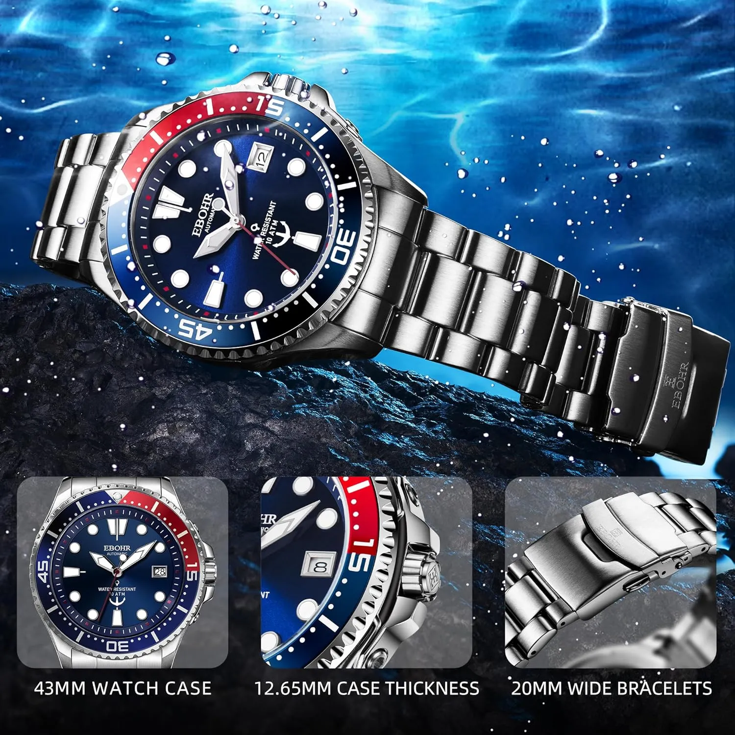 Multifunctional Luminous Dial Advanced Outdoor Waterproof Deep gallium rank puppet terminal stalk Diving Easy Read Classic Wrist Watch Men's Pro Diver Mechanical Watch - High Energy Mechanical Core Black 