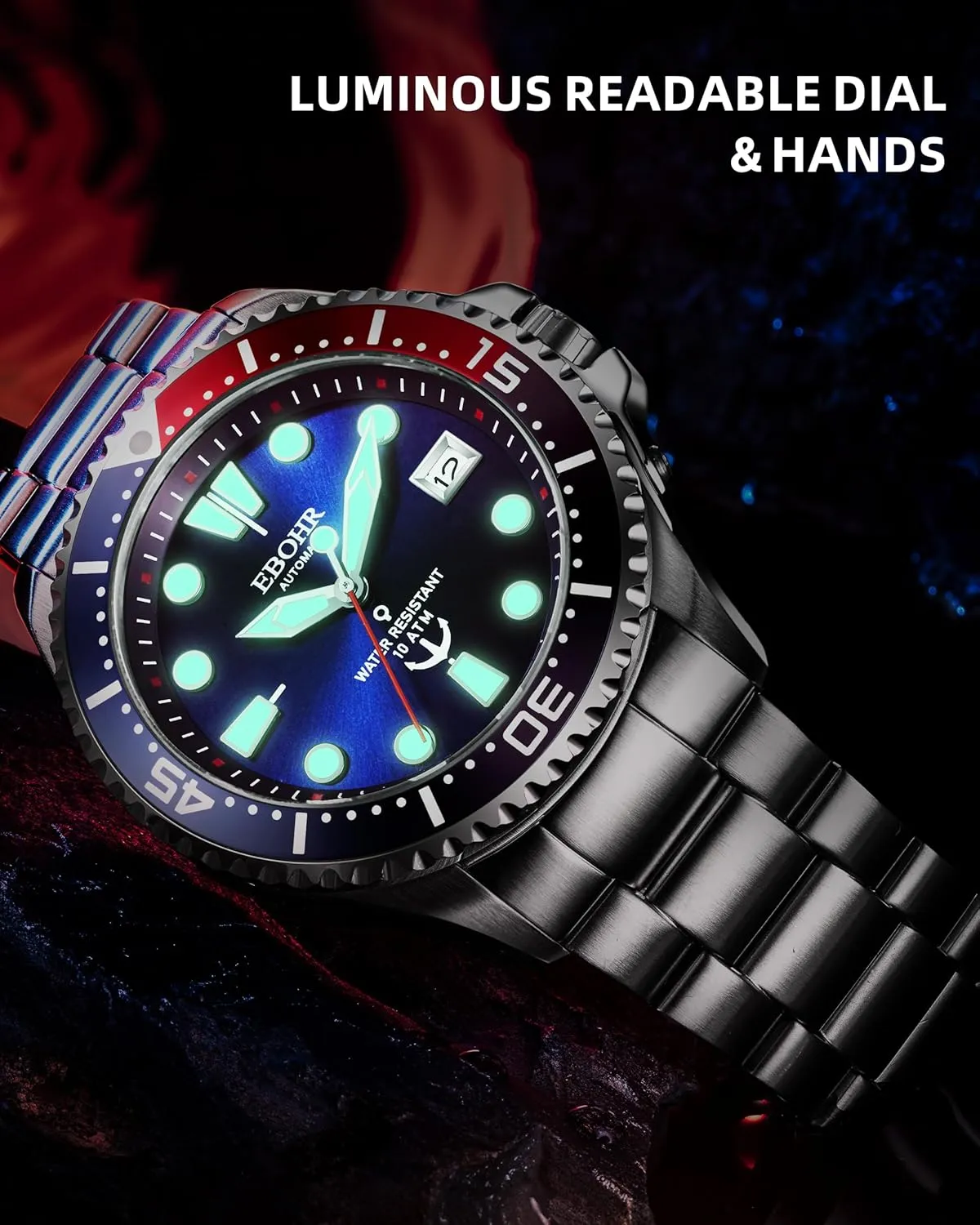 Multifunctional Luminous Dial Advanced Outdoor Waterproof Deep gallium rank puppet terminal stalk Diving Easy Read Classic Wrist Watch Men's Pro Diver Mechanical Watch - High Energy Mechanical Core Black 