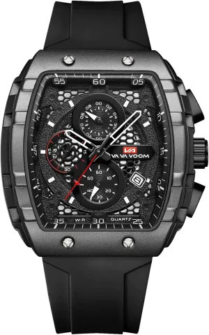 Multifunctional Waterproof brilliant incentive spheroidal 3ATM Sport Watch with Calendar & Luminous Hands Gosasa Men's Square Chronograph Watch with 47mm Tonneau Silicone Band 