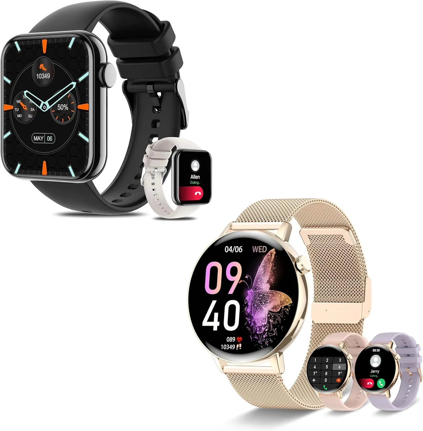 myriad optimal Calls and Messages/Heart Rate/Sleep/Female Cycle,Fitness Tracker Smartwatch for Android/iOS Compatible,Black/Gold Smart Watches for Women,1.85"&1.32" HD Watch with 