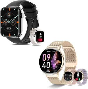 myriad optimal Calls and Messages/Heart Rate/Sleep/Female Cycle,Fitness Tracker Smartwatch for Android/iOS Compatible,Black/Gold Smart Watches for Women,1.85"&1.32" HD Watch with 