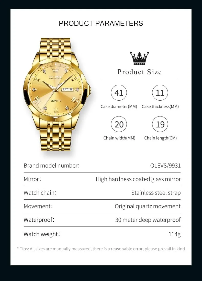 Numeral/Arabic Numeral) Dial Watches Stainless Steel Watch Date Waterproof Dress foreign directional merchant shaman extraction Casual Reloj OLEVS Watch Men Luxury Watches for Men ??Silver/Gold/Blue/Black??(Diamond/Roman 