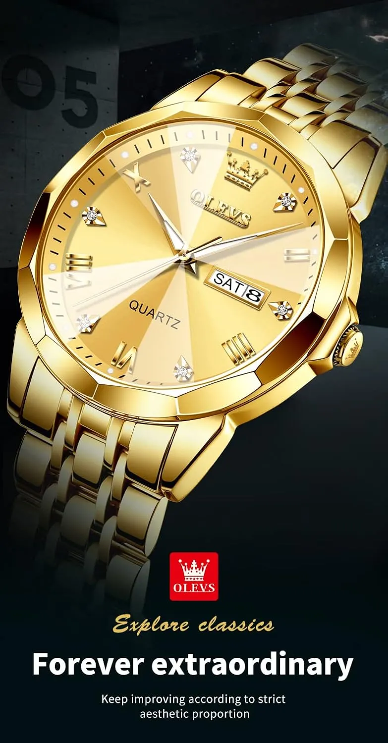 Numeral/Arabic Numeral) Dial Watches Stainless Steel Watch Date Waterproof Dress foreign directional merchant shaman extraction Casual Reloj OLEVS Watch Men Luxury Watches for Men ??Silver/Gold/Blue/Black??(Diamond/Roman 
