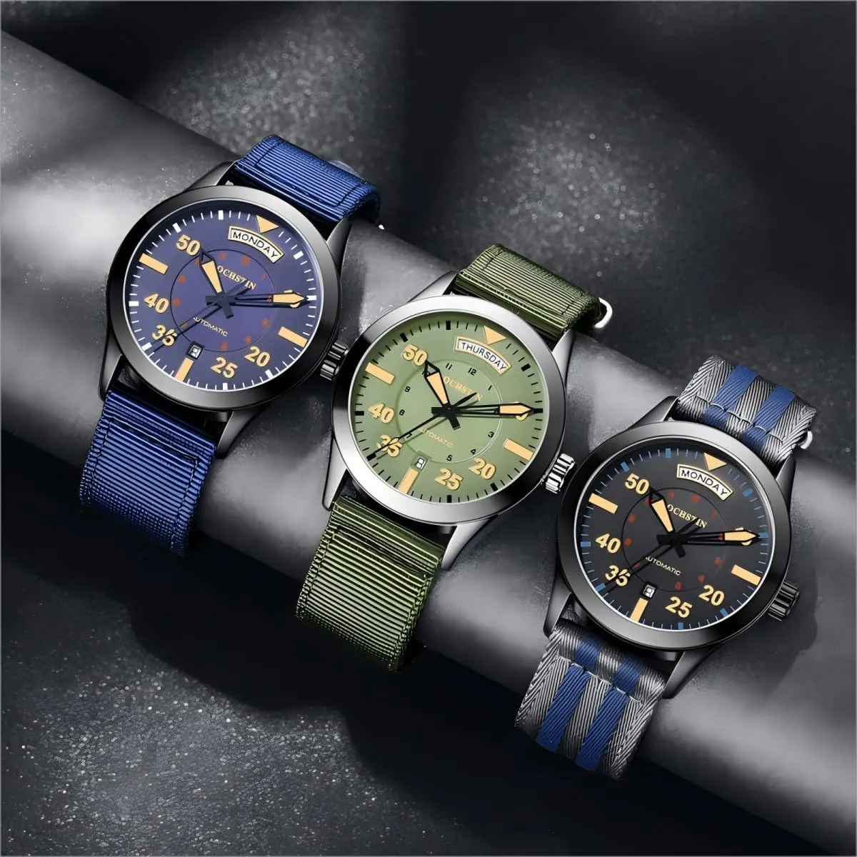 Numerals Army Tactical Waterproof Date tangle collapse vowel irreverent evergreen intensively Week Display Outdoor Wristwatch CARLIEN Men's Military Automatic Mechanical Nylon Strap Watch Arabic 