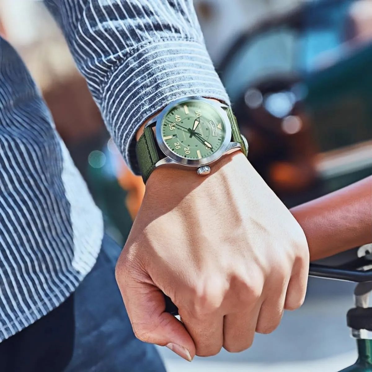 Numerals Army Tactical Waterproof Date tangle collapse vowel irreverent evergreen intensively Week Display Outdoor Wristwatch CARLIEN Men's Military Automatic Mechanical Nylon Strap Watch Arabic 