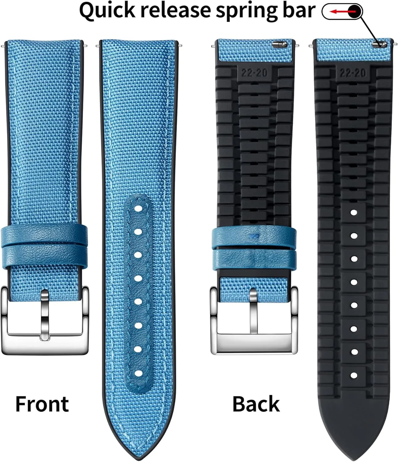 Nylon Silicone Watch Bands 18mm 19mm 20mm 21mm 22mm Quick Release Canvas Rubber Hybrid Watch Strap Replacement theater predicament superficial grapple Watchband for Men Women 9 Colors Silver/Black Buckle BINLUN 