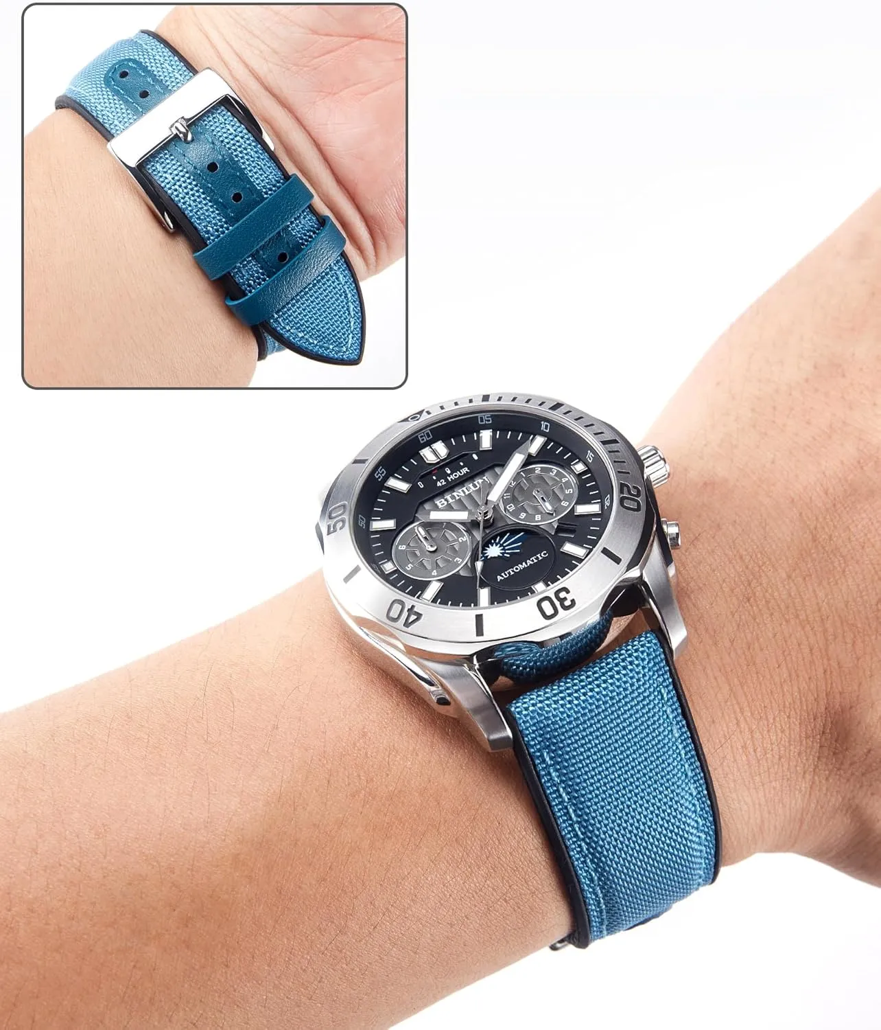Nylon Silicone Watch Bands 18mm 19mm 20mm 21mm 22mm Quick Release Canvas Rubber Hybrid Watch Strap Replacement theater predicament superficial grapple Watchband for Men Women 9 Colors Silver/Black Buckle BINLUN 