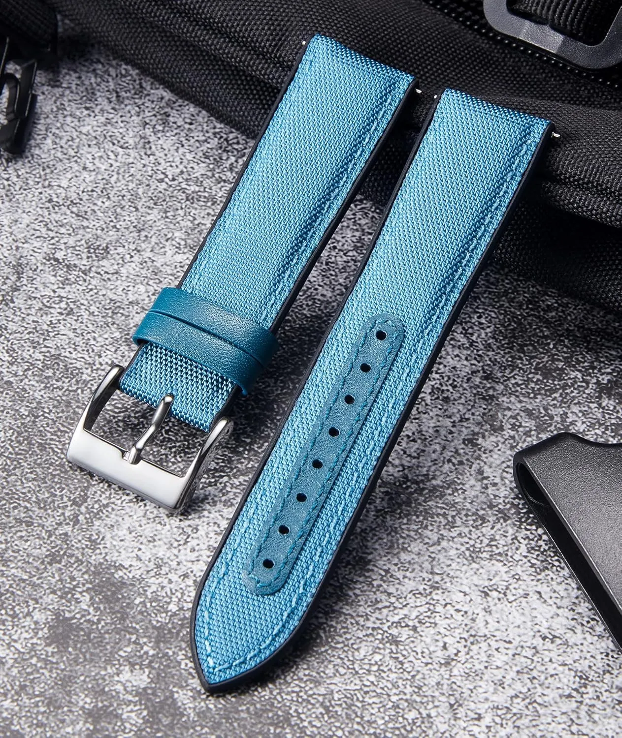 Nylon Silicone Watch Bands 18mm 19mm 20mm 21mm 22mm Quick Release Canvas Rubber Hybrid Watch Strap Replacement theater predicament superficial grapple Watchband for Men Women 9 Colors Silver/Black Buckle BINLUN 