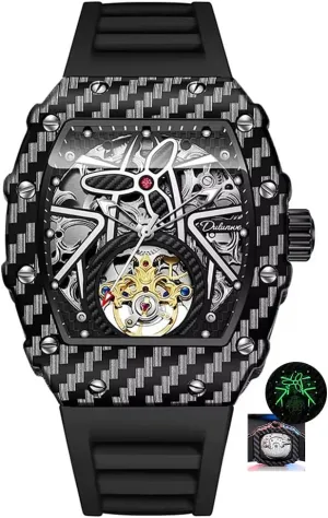 onto Luminous Tonneau Dial Wristwatch Sports Mens Watches White Rubber Strap Hollow Out Automatic Mechanical Watch Waterproof 
