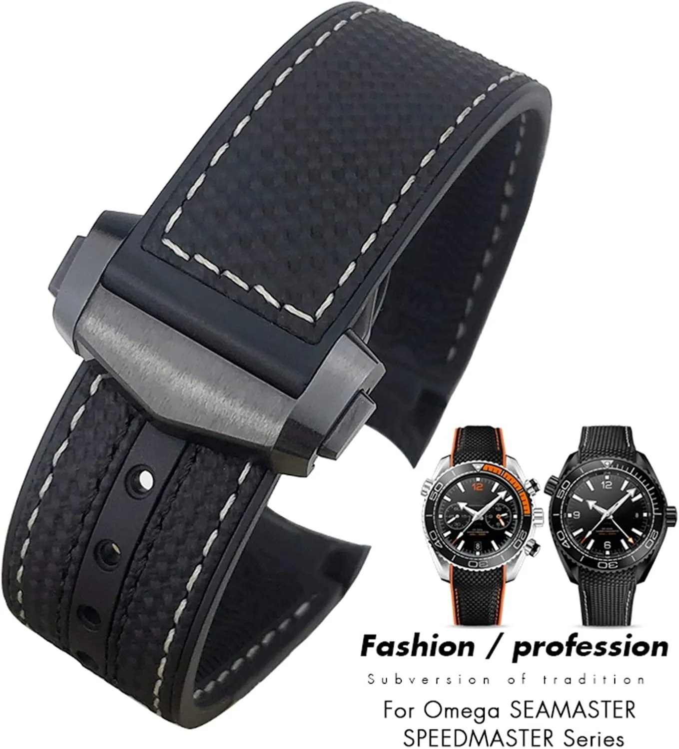 Orange Strap 20mm 22mm 21mm Nylon Fiber Watch Band Ceramic Buckle offend Fit for Omega Planet Ocean 600 Deep Black 