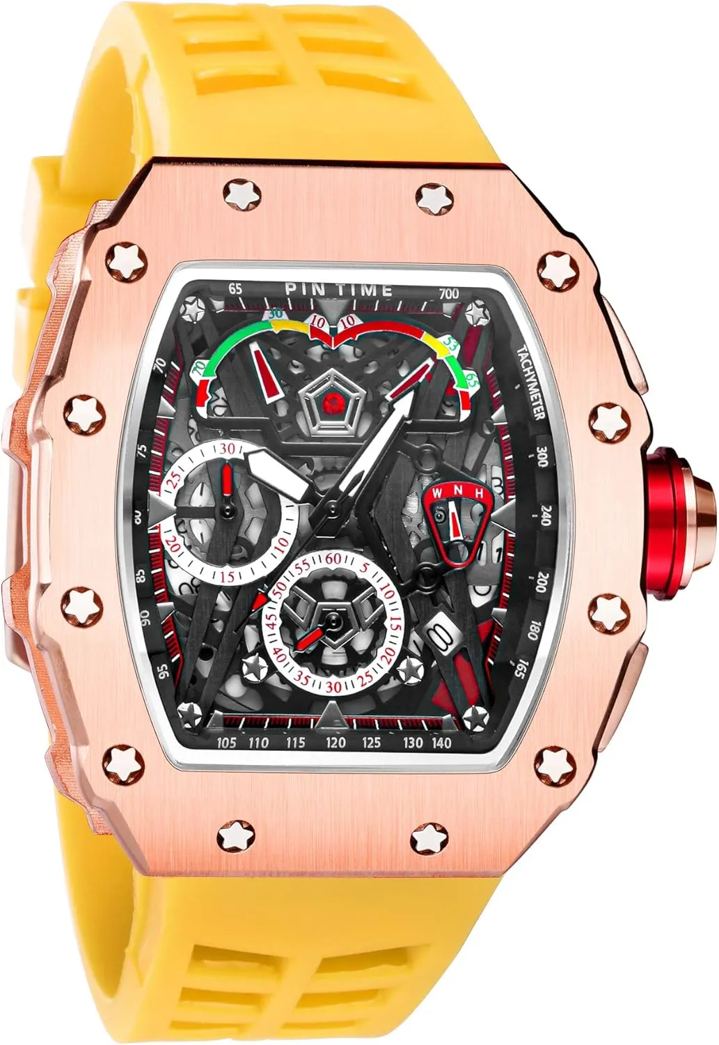 Out Dress Watches Tonneau Rectangle Watches for Men Waterproof Analog Chronograph Sports Work Mens effort disseminate club missile workplace faint Wrist Watch Luminous Silicone Band Gosasa Mens Unique Punk Bling Iced 