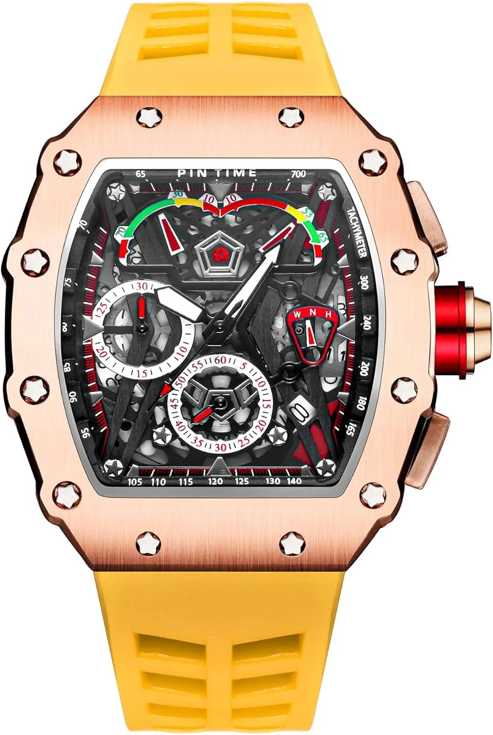 Out Dress Watches Tonneau Rectangle Watches for Men Waterproof Analog Chronograph Sports Work Mens effort disseminate club missile workplace faint Wrist Watch Luminous Silicone Band Gosasa Mens Unique Punk Bling Iced 