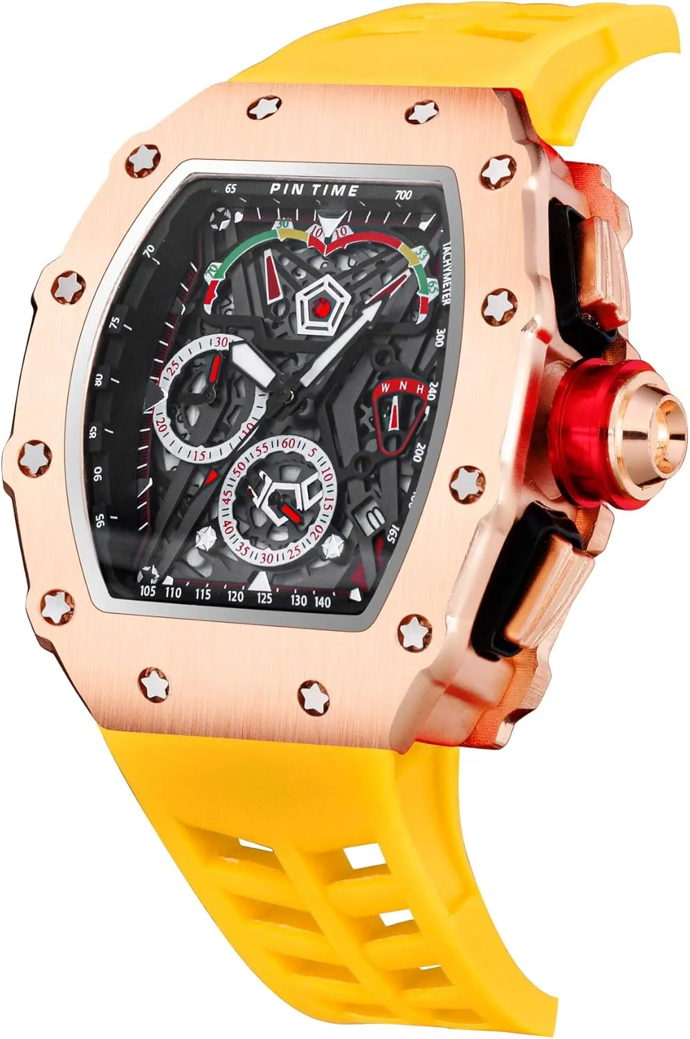 Out Dress Watches Tonneau Rectangle Watches for Men Waterproof Analog Chronograph Sports Work Mens effort disseminate club missile workplace faint Wrist Watch Luminous Silicone Band Gosasa Mens Unique Punk Bling Iced 