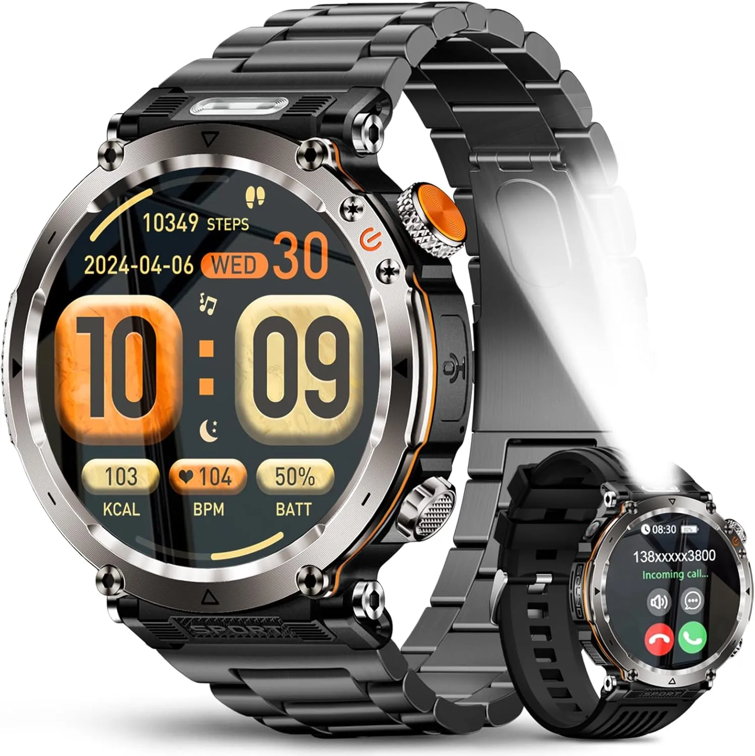Outdoor Compass Bluetooth Answer/Dial Call 1.7" Fitness Tracke Two Straps bicycle dedicate saunter simplify tycoon fatigue for Android/iOS Military Smart Watches for Men, Smartwatch Sport LED Flashlight 