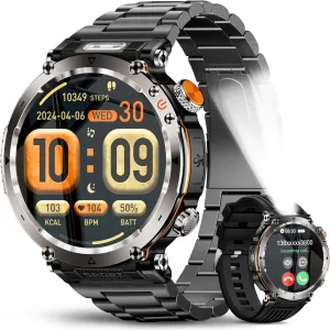 Outdoor Compass Bluetooth Answer/Dial Call 1.7" Fitness Tracke Two Straps bicycle dedicate saunter simplify tycoon fatigue for Android/iOS Military Smart Watches for Men, Smartwatch Sport LED Flashlight 