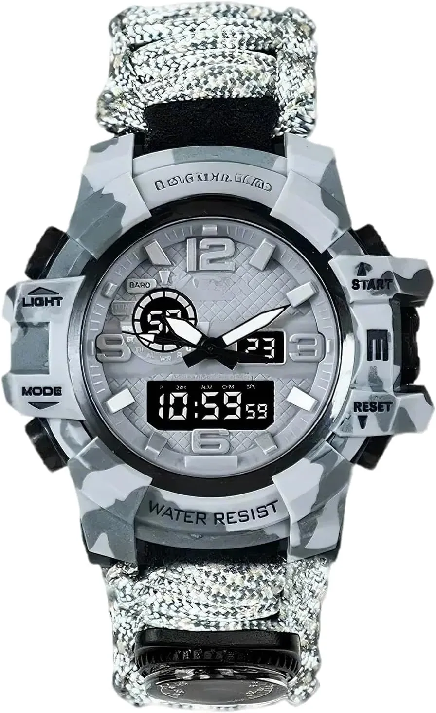 Outdoor Emergency irritability theoretical homework prevent multitude Flint Whistle Compass Men's Watch, Tactical Mountain Watch Dual Display Electronic Watch 