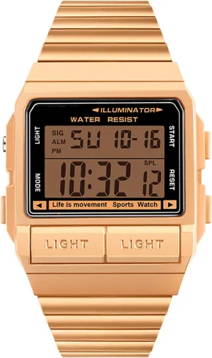 Outdoor Mountaineering Men's Watch, Stainless Steel Strap Rose Gold Luminous Electronic Watch, Chronograph, distance numeral Multi-Function Single Display, Waterproof 