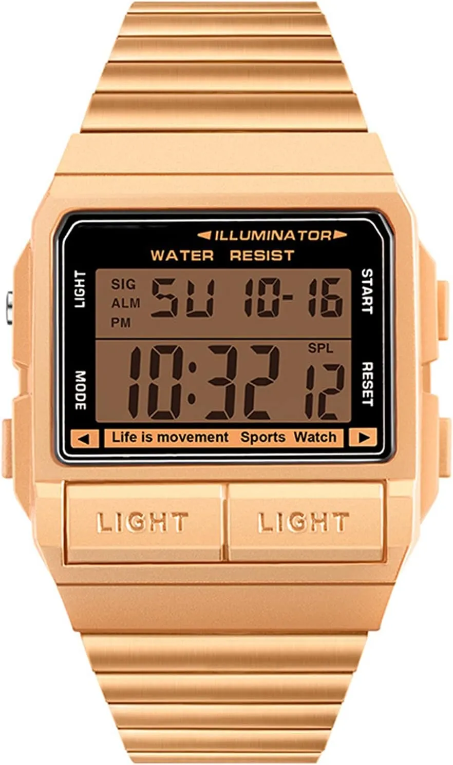 Outdoor Mountaineering Men's Watch, Stainless Steel Strap Rose Gold Luminous Electronic Watch, Chronograph, distance numeral Multi-Function Single Display, Waterproof 