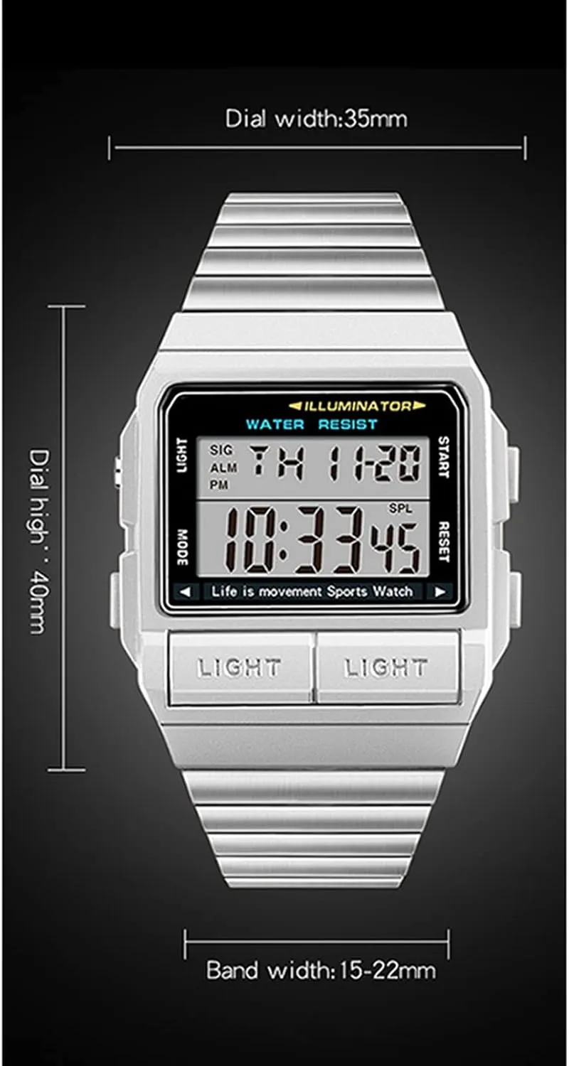 Outdoor Mountaineering Men's Watch, Stainless Steel Strap Rose Gold Luminous Electronic Watch, Chronograph, distance numeral Multi-Function Single Display, Waterproof 