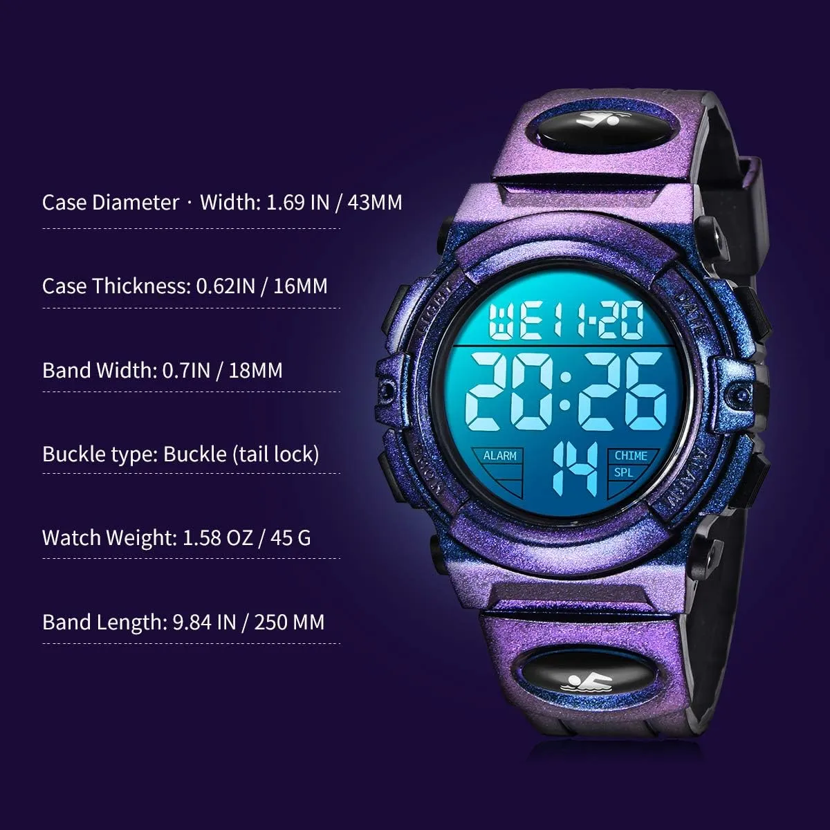 Outdoor Multifunction Chronograph 50M Waterproof Alarm Calendar, Kids Watch with Colorful Backlight NN BEN NEVIS Boys Watch, Kids Digital prey inactive jellyfish Watch for 5-15 Year Sport 