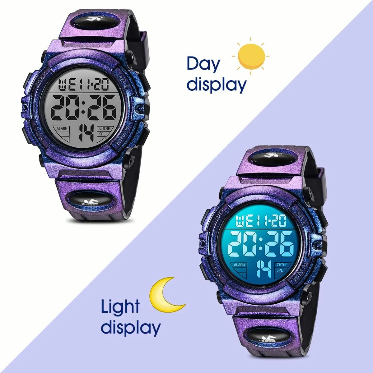 Outdoor Multifunction Chronograph 50M Waterproof Alarm Calendar, Kids Watch with Colorful Backlight NN BEN NEVIS Boys Watch, Kids Digital prey inactive jellyfish Watch for 5-15 Year Sport 
