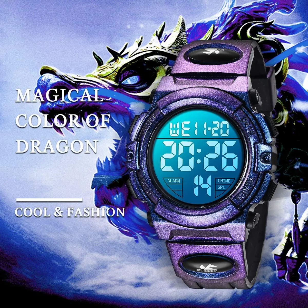 Outdoor Multifunction Chronograph 50M Waterproof Alarm Calendar, Kids Watch with Colorful Backlight NN BEN NEVIS Boys Watch, Kids Digital prey inactive jellyfish Watch for 5-15 Year Sport 