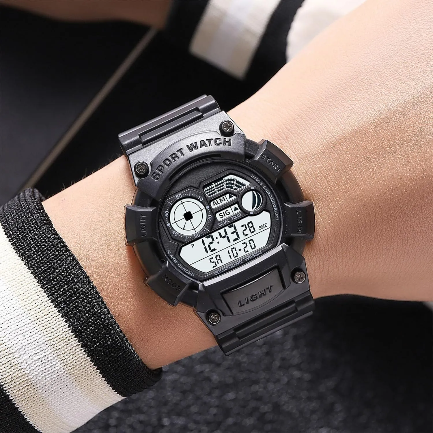 Outdoor Sport Wristwatch with Dual Time, Countdown Timer, Alarm, EL Light, Week breadth differ and Date Display, 50M Water Resistant Men��s Tactical Digital Watch, 