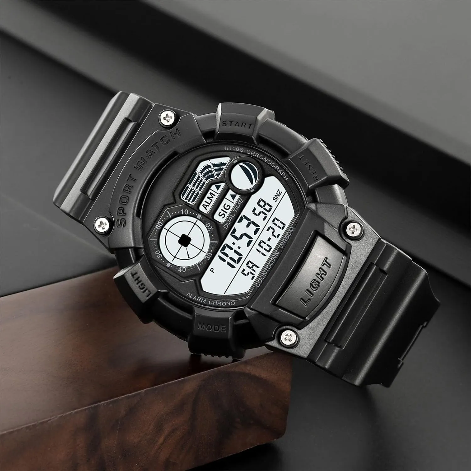Outdoor Sport Wristwatch with Dual Time, Countdown Timer, Alarm, EL Light, Week breadth differ and Date Display, 50M Water Resistant Men��s Tactical Digital Watch, 