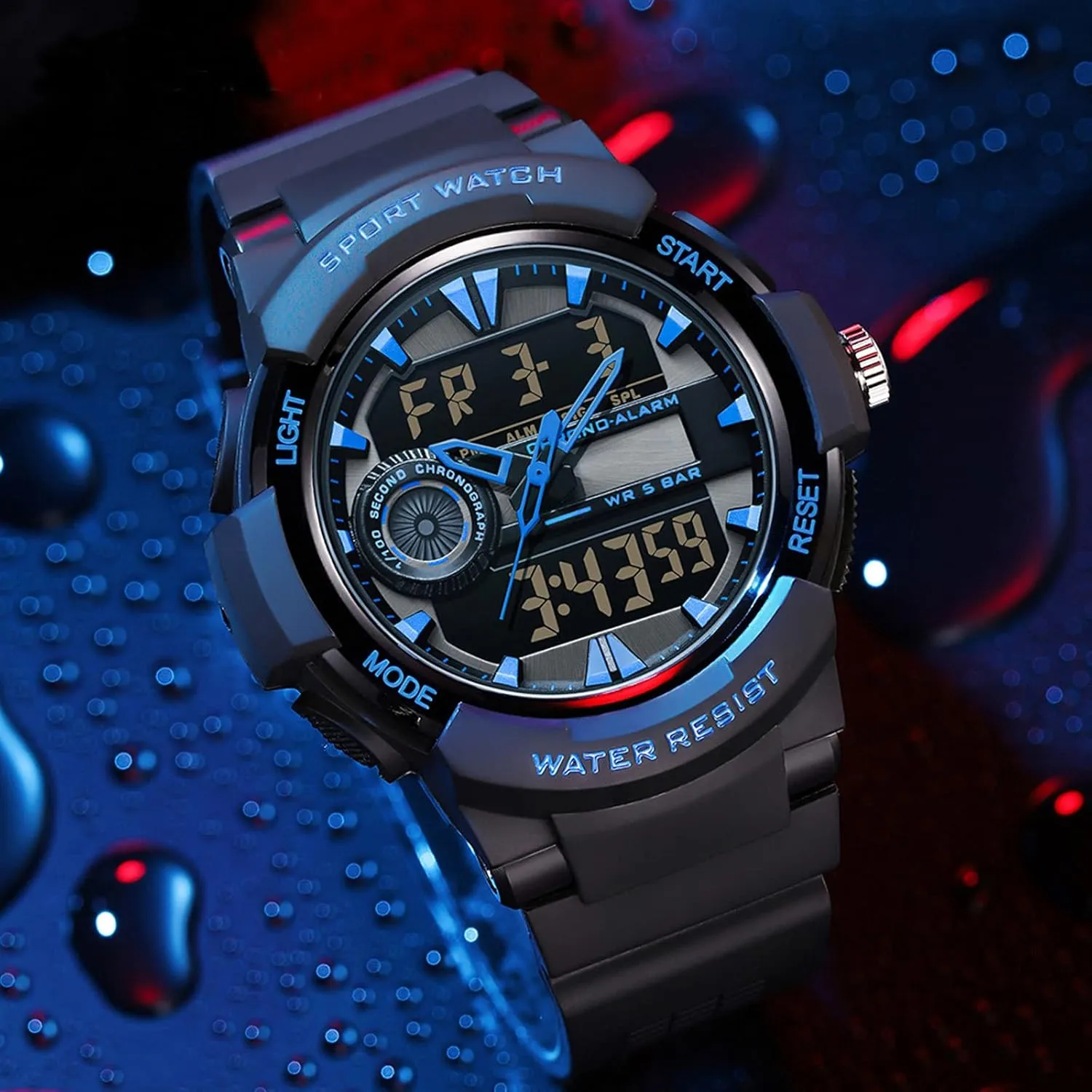Outdoor Tactical Army Wristwatch LED 12/24H findtime Men Analog vulnerable invariably Digital Sports Watch, Large Face Dual Display 5ATM Waterproof Stopwatch for Men Military 