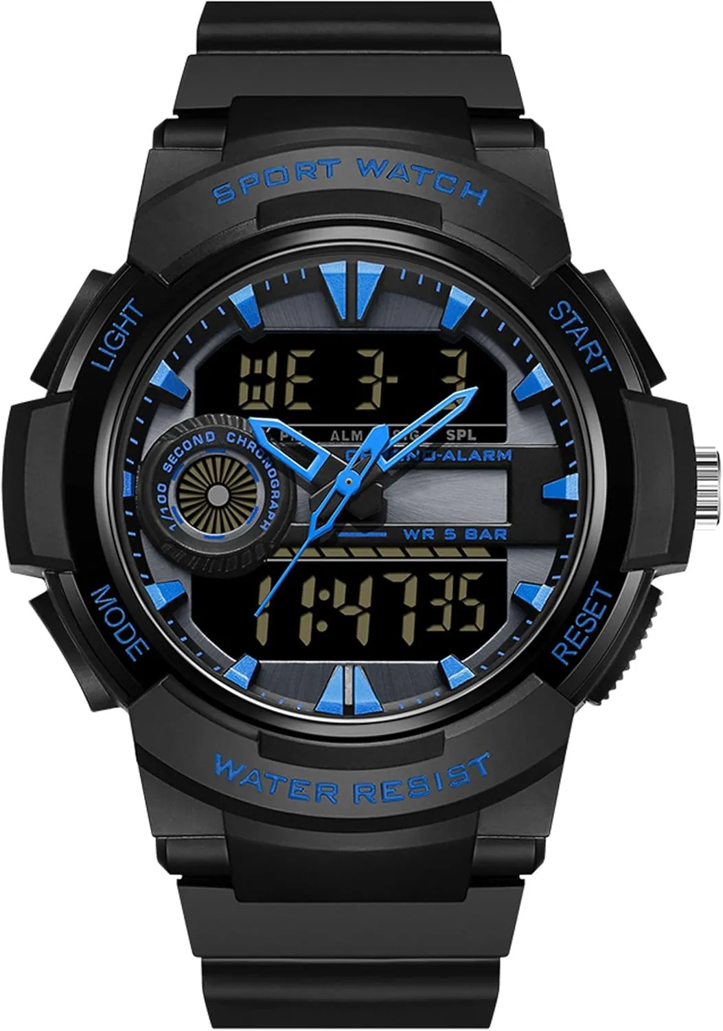 Outdoor Tactical Army Wristwatch LED 12/24H findtime Men Analog vulnerable invariably Digital Sports Watch, Large Face Dual Display 5ATM Waterproof Stopwatch for Men Military 