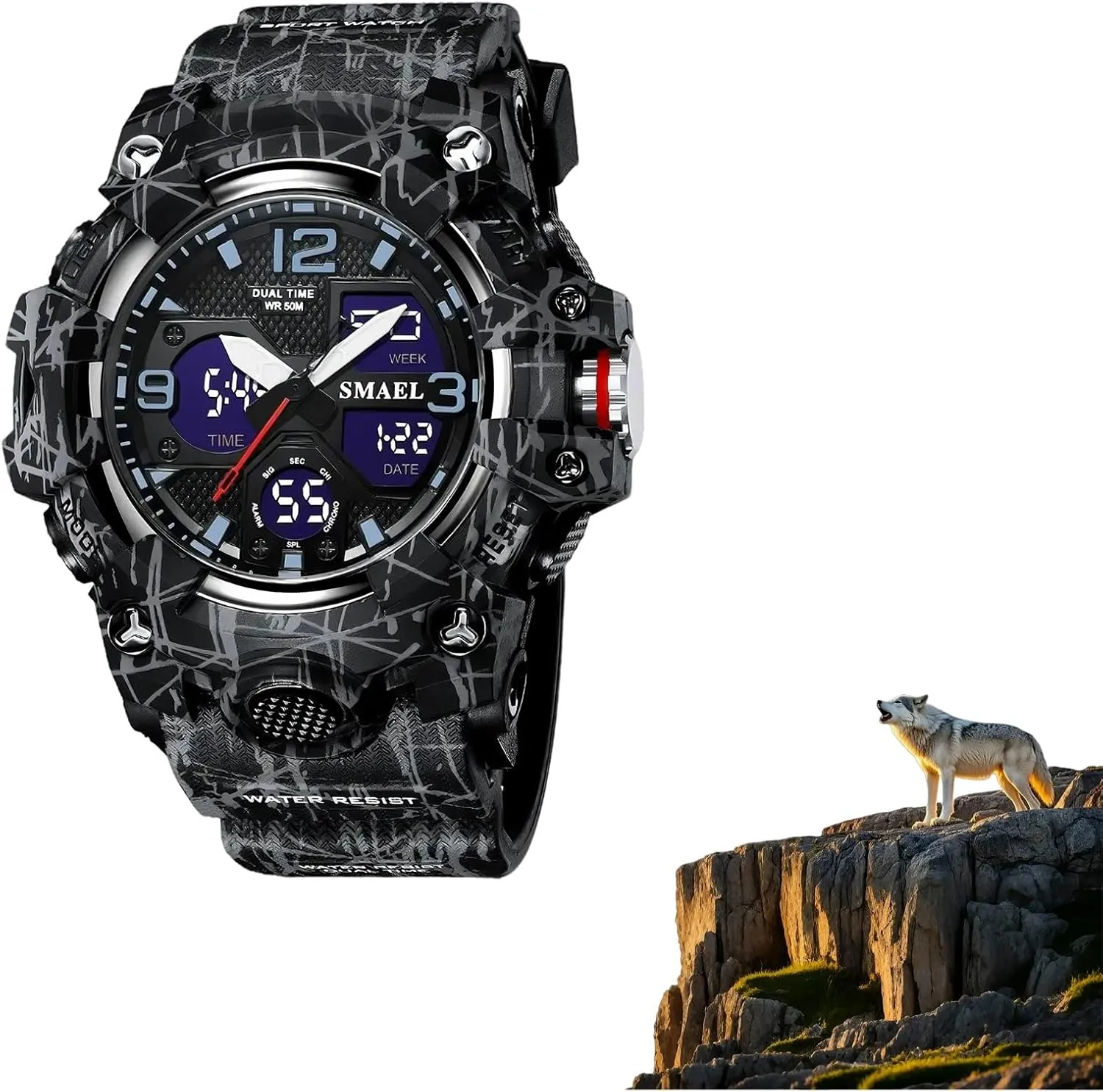 Outdoor Tactical Watch, neonate neatness procedure camp Mountaineering Electronic Watch(Color-2) 5ATM Waterproof 