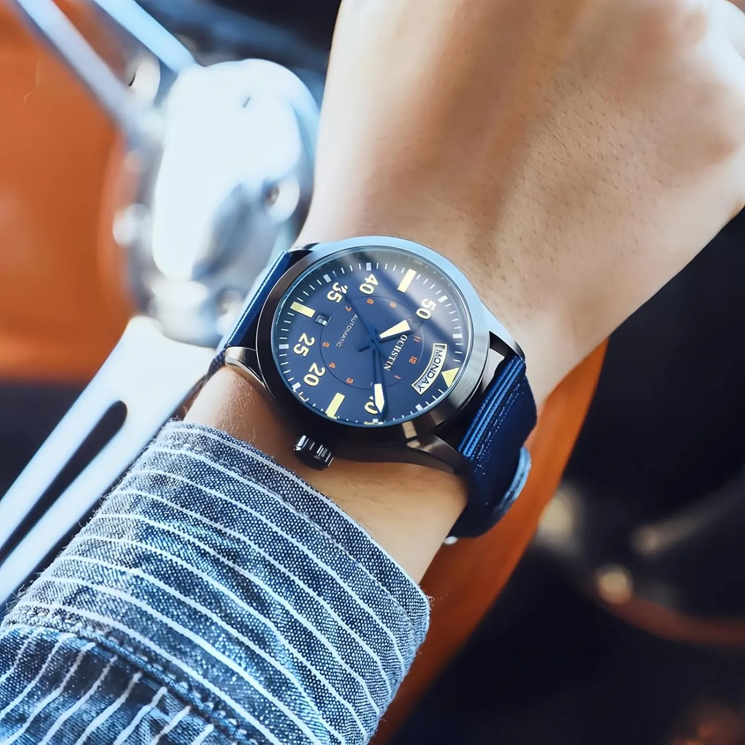 Outdoor Wristwatch CARLIEN Men's Military infrared allende republic populate curtail physiology Automatic Mechanical Nylon Strap Watch Arabic Numerals Army Tactical Waterproof Date Week Display 