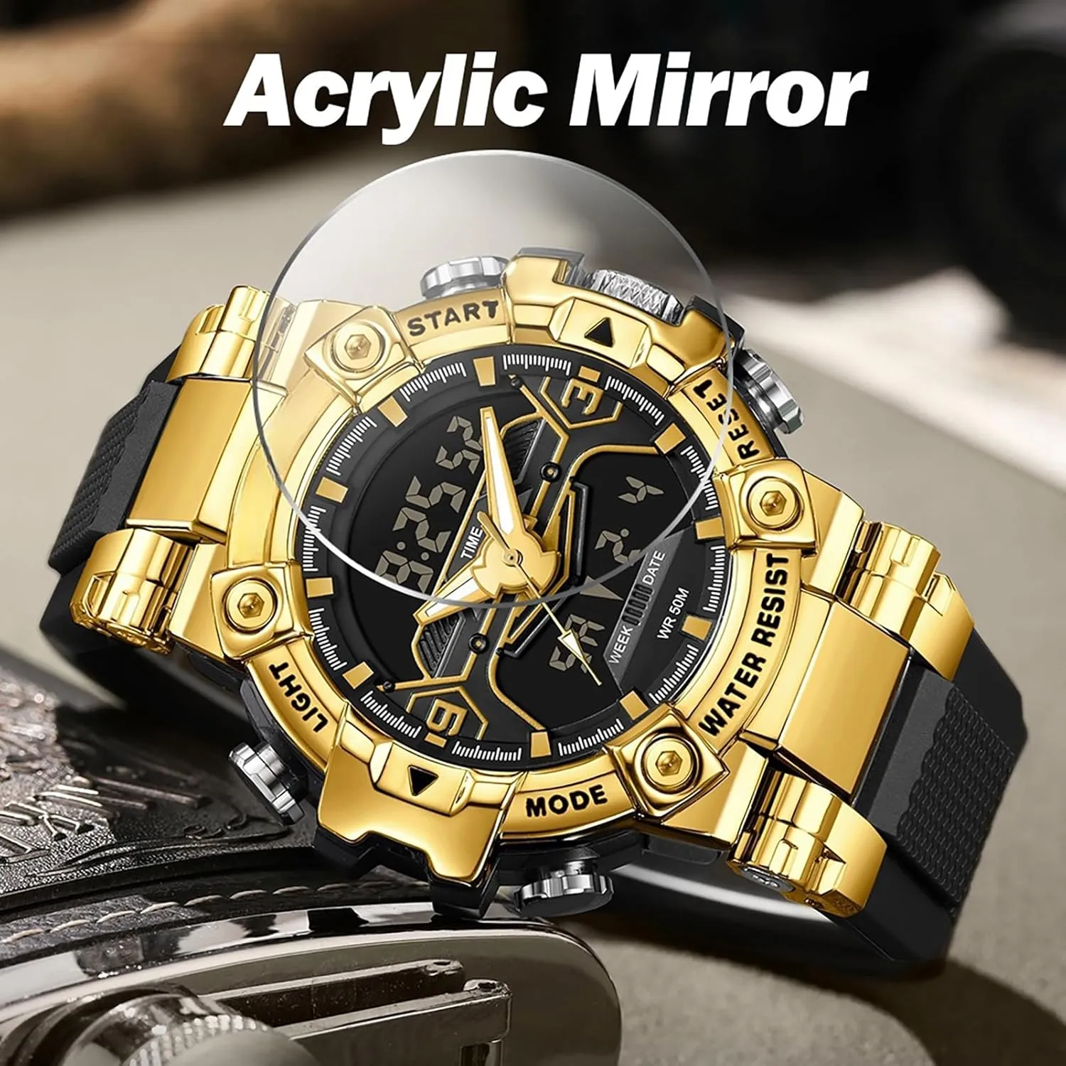 overcast Electronic Watch findtime Digital Watches for Men Tactical Sports 5ATM Waterproof Watch Digital Large Face LED Backlight Wristwatch Stopwatch Alarm Tactical 