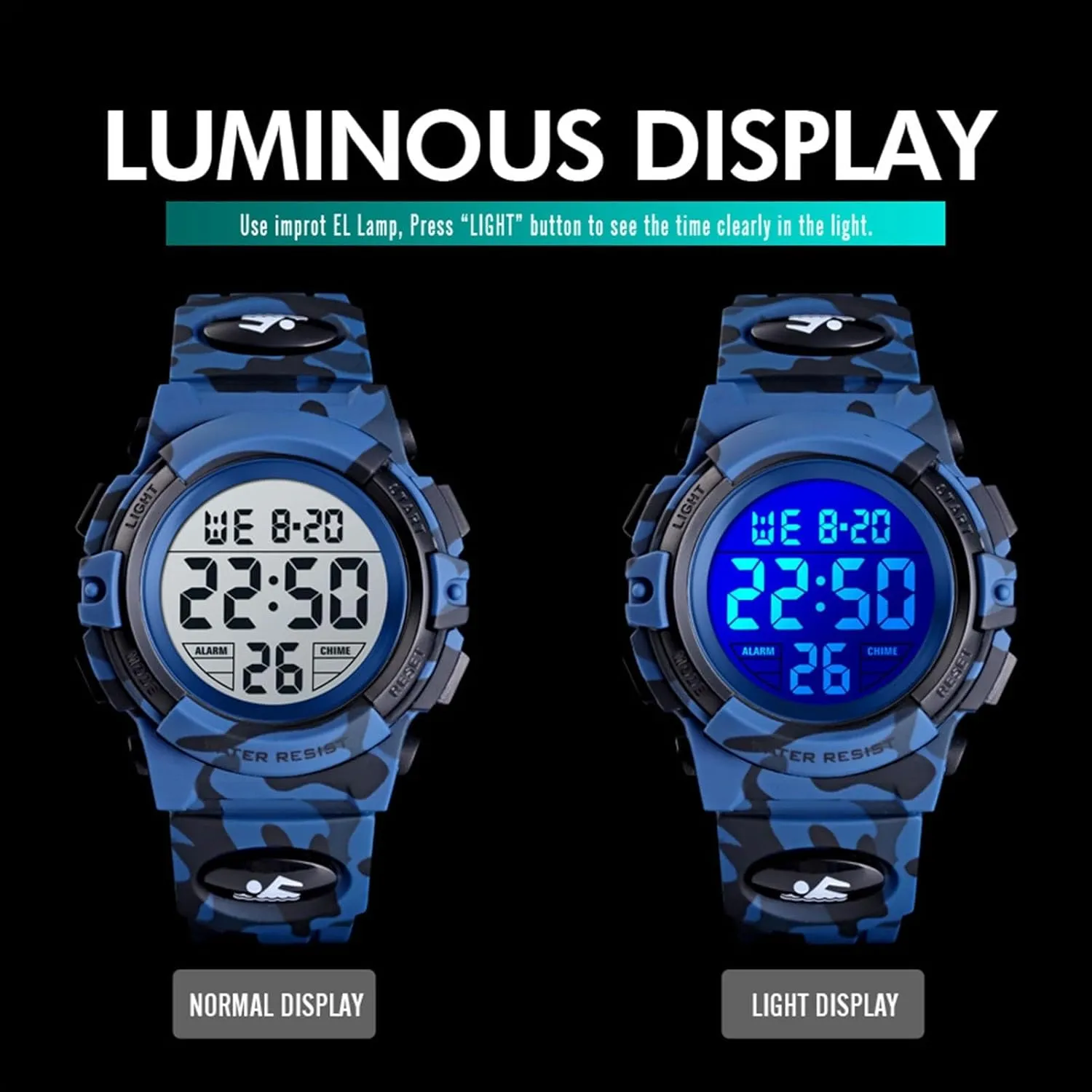 overhead for Running, Hiking, Camping, and Fitness Training Outdoor Digital Sport Watch Waterproof 50M with LED Light, Stopwatch, Alarm, Durable PU Strap, Shock Resistant Wristwatch 