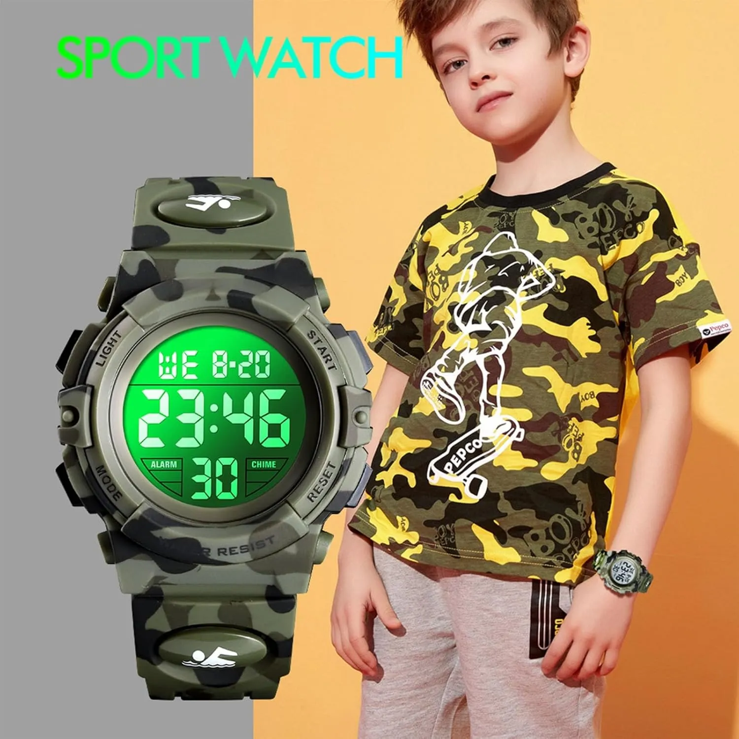 overhead for Running, Hiking, Camping, and Fitness Training Outdoor Digital Sport Watch Waterproof 50M with LED Light, Stopwatch, Alarm, Durable PU Strap, Shock Resistant Wristwatch 