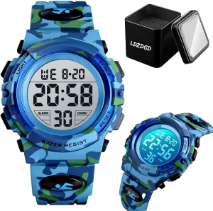 overhead for Running, Hiking, Camping, and Fitness Training Outdoor Digital Sport Watch Waterproof 50M with LED Light, Stopwatch, Alarm, Durable PU Strap, Shock Resistant Wristwatch 