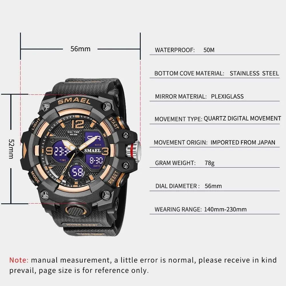 oxide nap Outdoor Sports Waterproof Military Watch Tactical Digital Analog Wrist Watch Date Multi Function Led Large Face Alarm Stopwatch for Man AIMES Men's Watches 