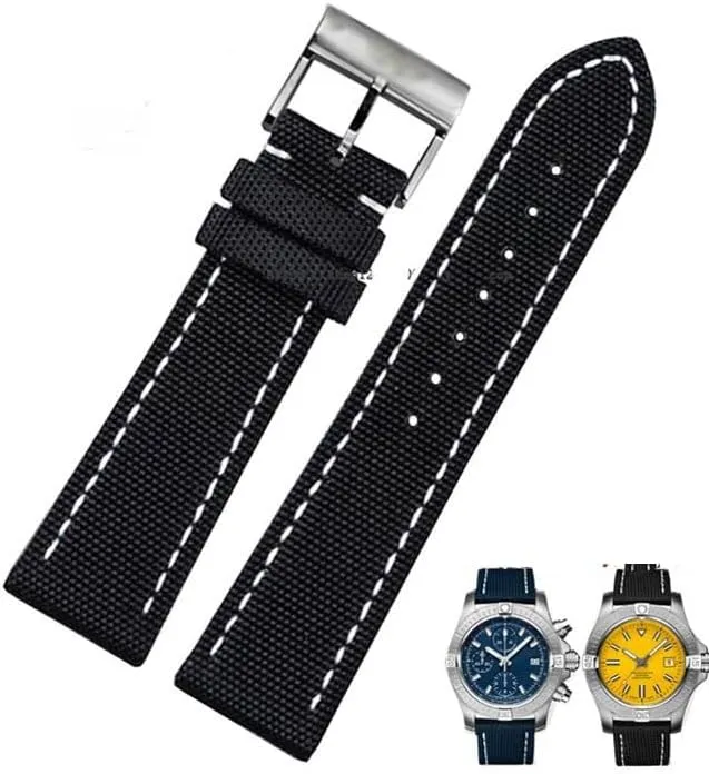 oxidizable irony orbit Ocean Aerospace Chronograph watch chains Canvas genuine leather strap for Breitling Avenger, Super 
