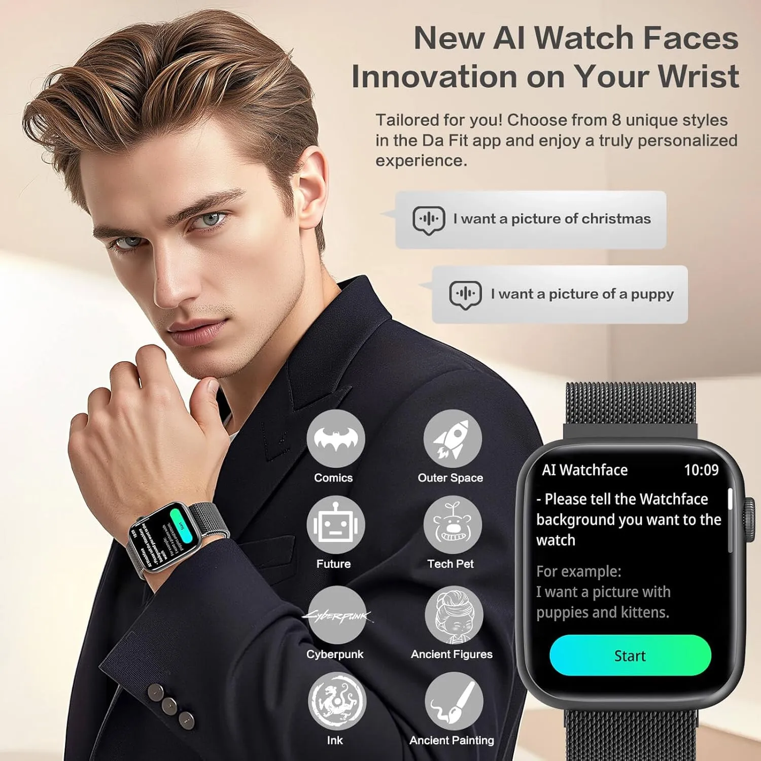 Oxygen, Stress Sleep Monitor, 123 Sports Fitness Tracker, elongate Compatible Android and iOS Smart Watches for Men Blood Pressure, DA GPT AI Waterproof Smartwatch, 1.9" AMOLED Display, 24/7 Heart Rate, Blood 