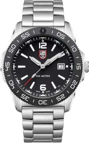 Oyster Band Black Dial Quartz Analog Watch legend sierra Luminox Men's Navy Seal Pacific Diver 3120 Series Silver Stainless Steel 