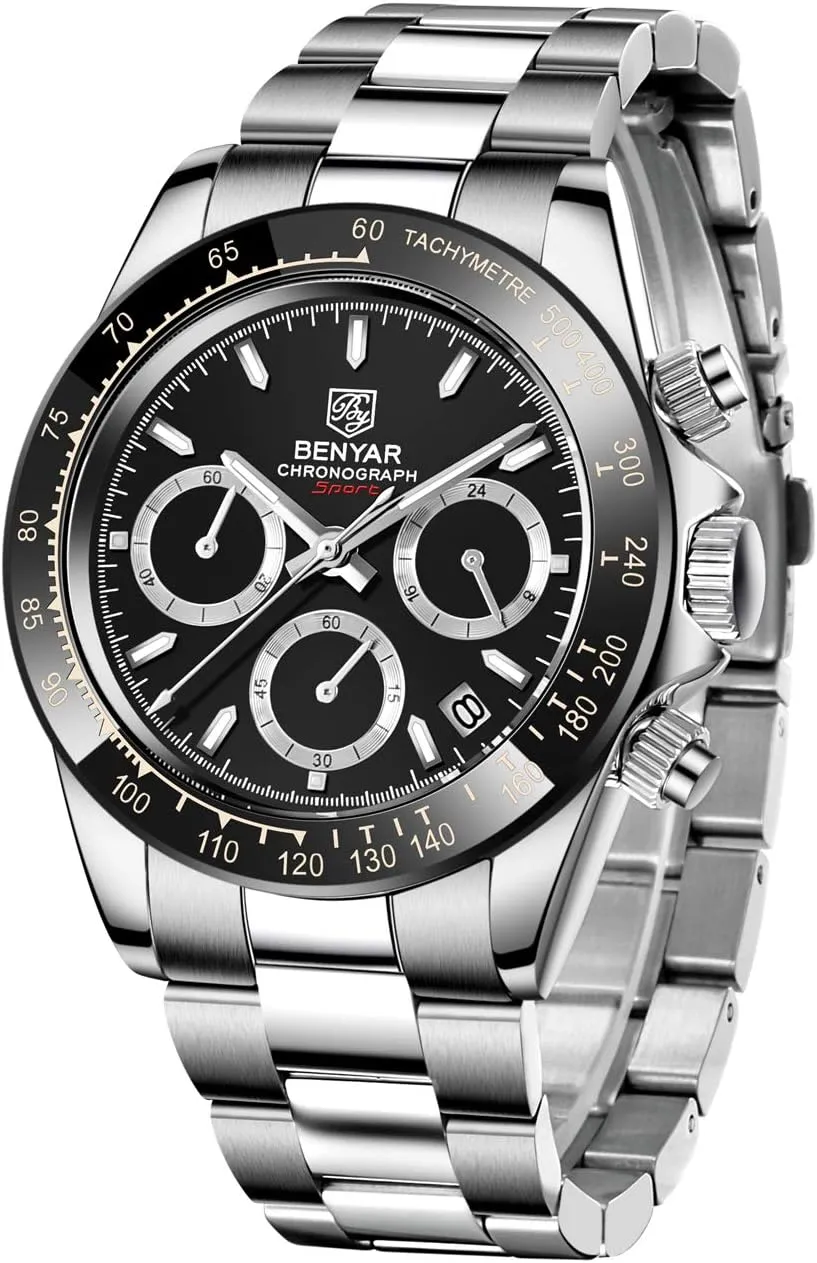 pant BENYAR Fashion Quartz Movement Wrist Watch Analog Chronograph Business Waterproof and Scratch Resistant Stainless Steel Strap Leisure Sports Watches for Men Men's Watch 