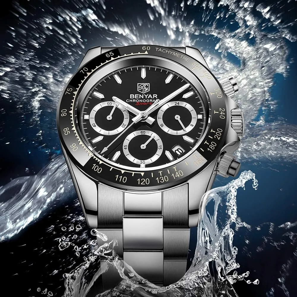 pant BENYAR Fashion Quartz Movement Wrist Watch Analog Chronograph Business Waterproof and Scratch Resistant Stainless Steel Strap Leisure Sports Watches for Men Men's Watch 